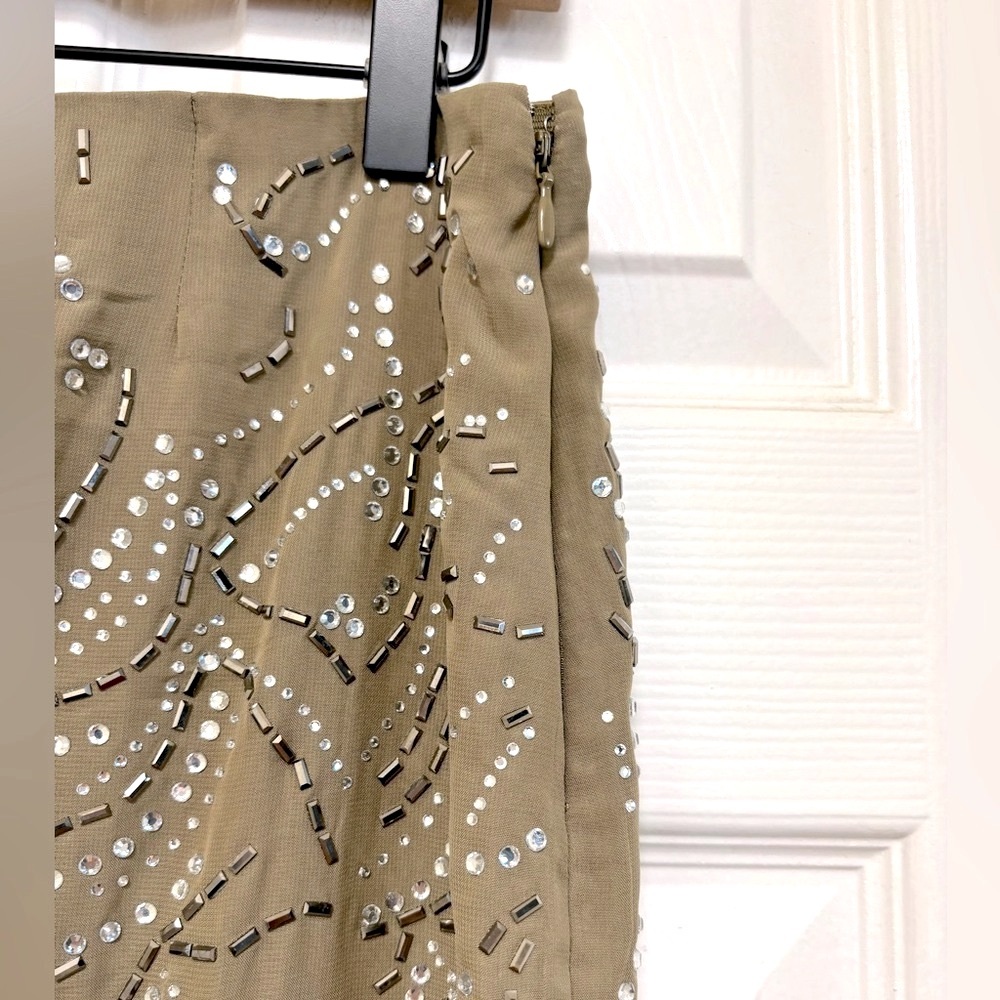 NWT H&M EDITION Embellished Rhinestone Skirt in Khaki Green - Picture 8 of 11